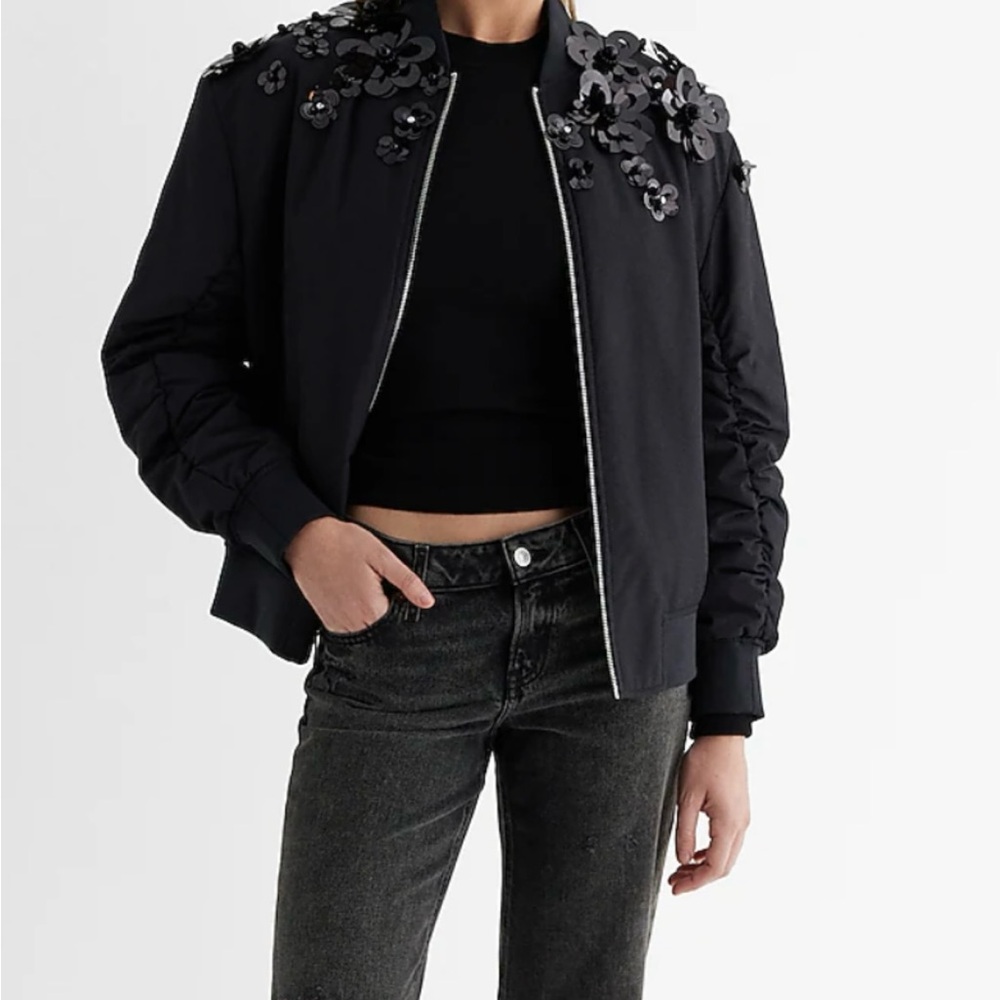 Express Floral Embellished Oversized Bomber Jacket